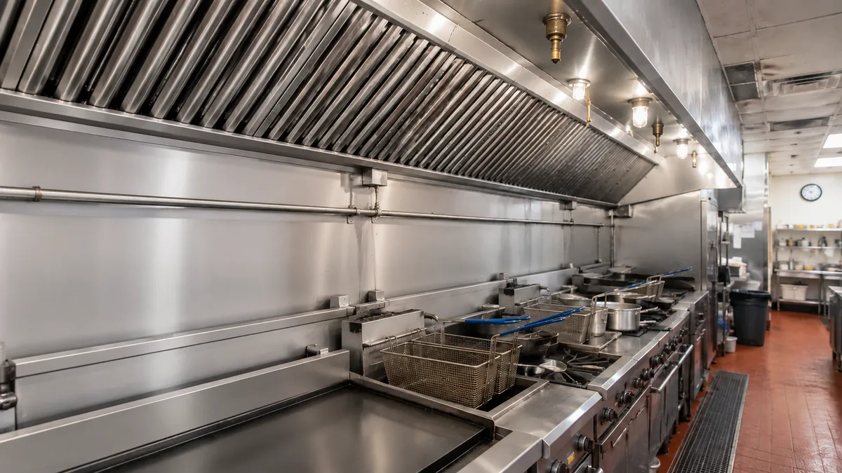 Clean commercial kitchen hood after steam cleaning service